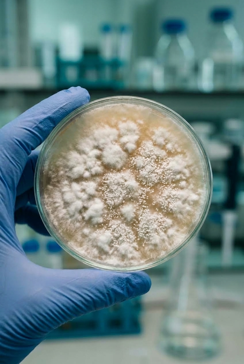 Beauveria bassiana culture in a petri dish